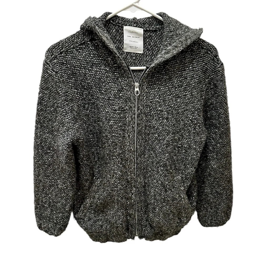 Zara Knitwear full-zip gray hooded jacket kids size 8/9
